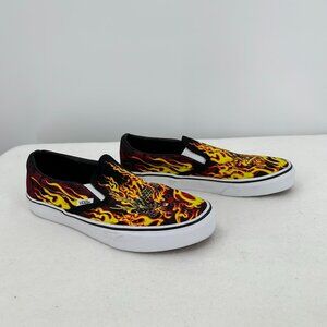 Vans Classic Slip-On "Samurai Rising" Flame Skull Sneakers (Unisex)